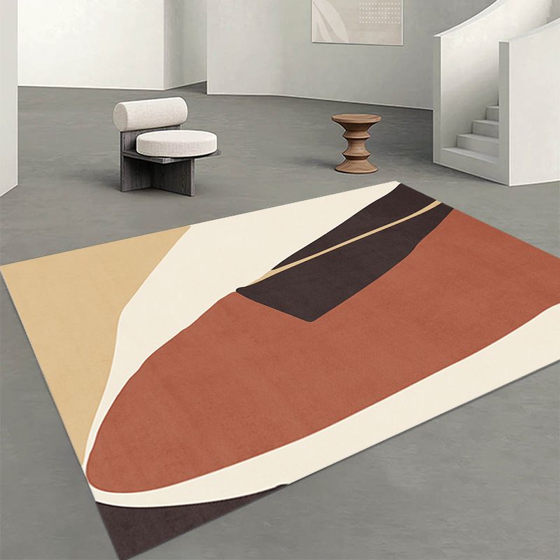 Modern Wine Red Rug Polyester Contrast Color Rug Washable Rug for Living Room