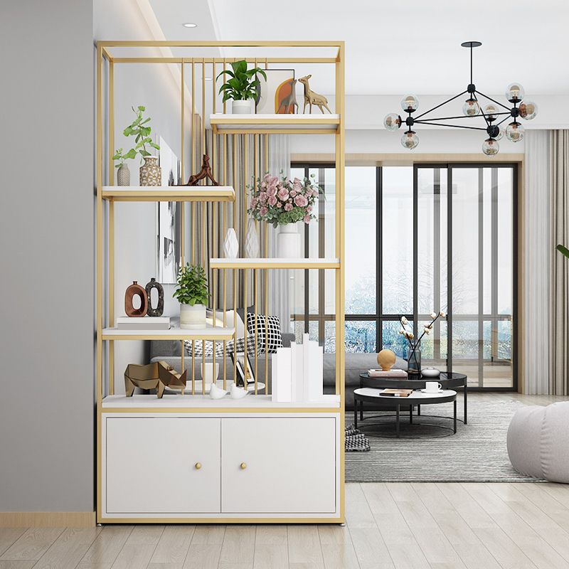 Modern Metal Bookcase Standard Bookshelf With Doors 76.7" H x 11.8" W