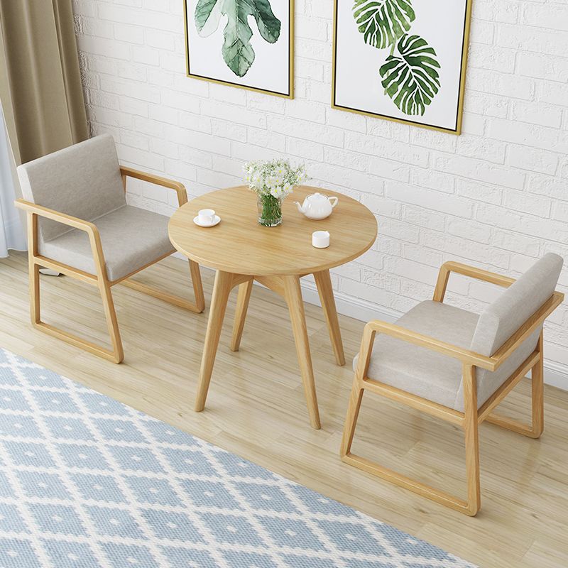 Round Modern Dining Table Wood Color Fixed Table with Ashwood Solid Wood