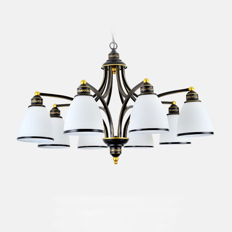 American Style Hanging Chandelier White Glass Shade Chandelier Light Fixture in Black