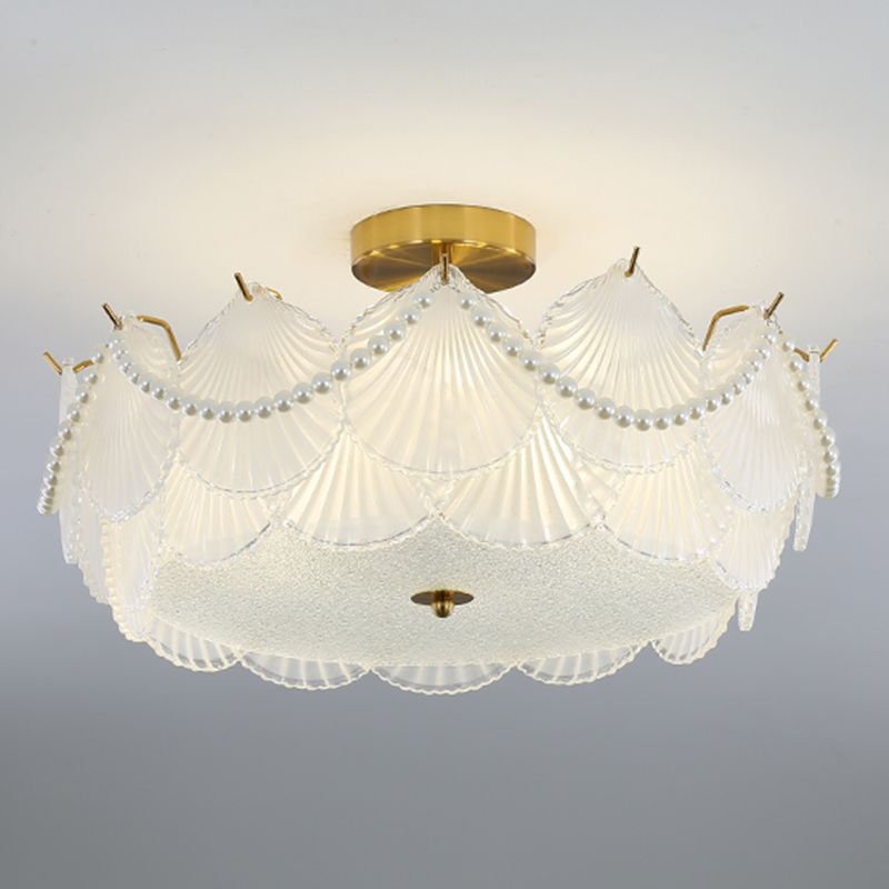 Metal Flush Mount Shell Shape Ceiling Light with Glass Shade for Living Room