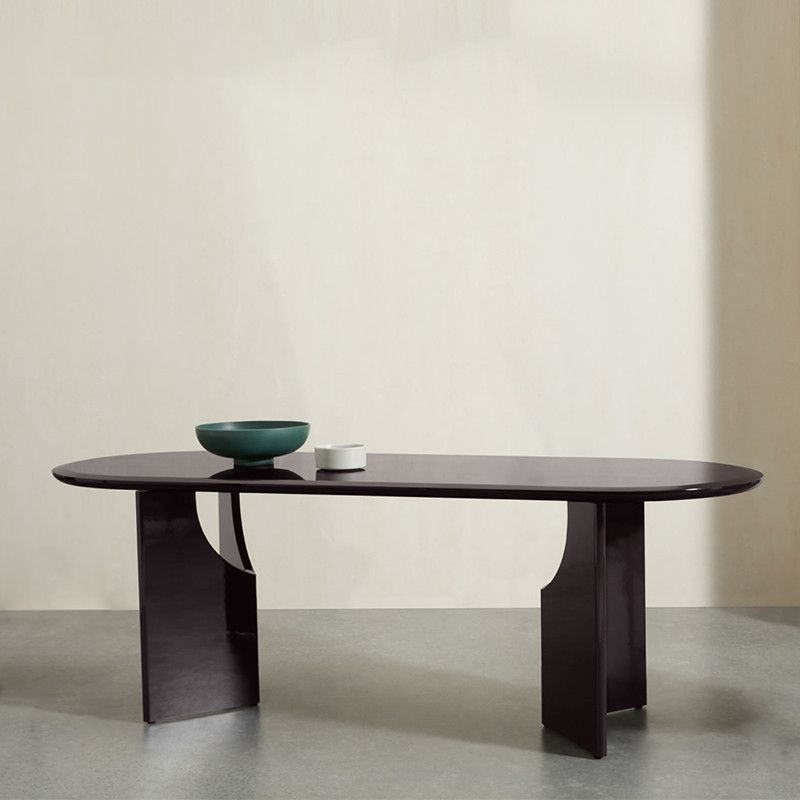 Moderne binnenhouttafel voor restaurant ovale eettafel met dubbele voetstukbasis