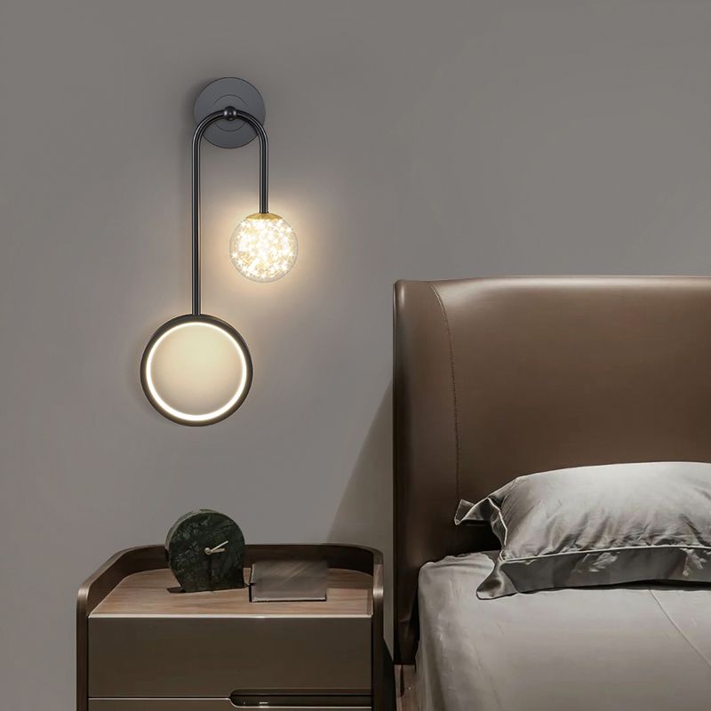 Modern Style Spherical Shape Wall Sconce Glass 2 Light Wall Lighting for Bedroom