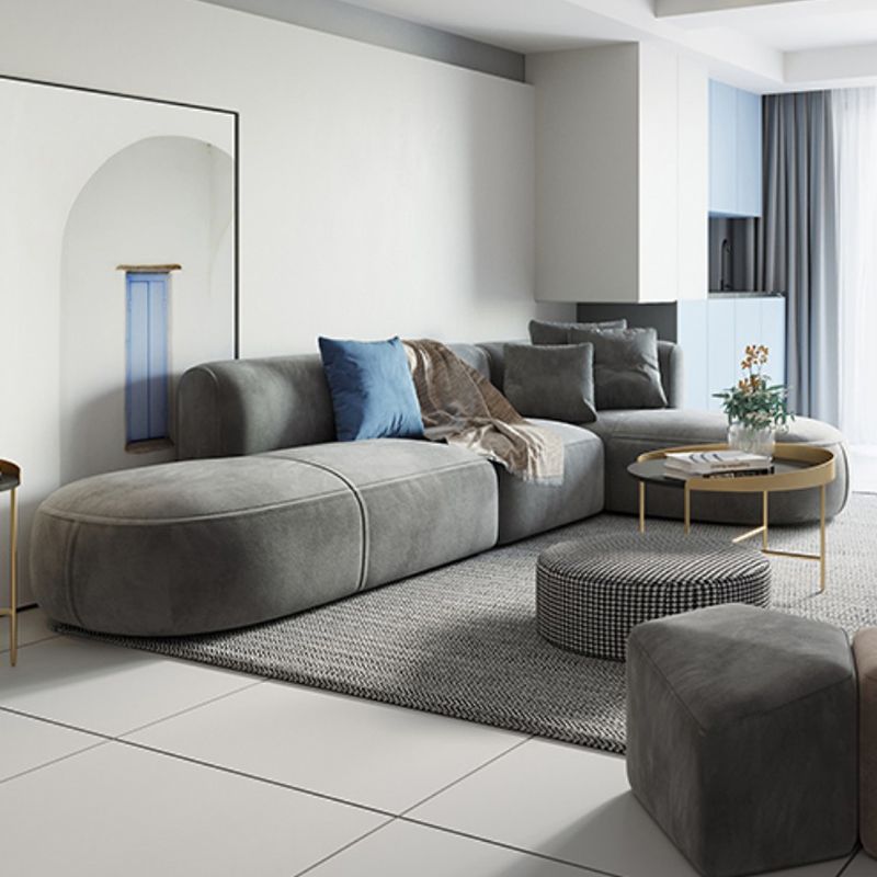 Nordic Style Velvet Sectional 27.56" H Sofa & Chaise in White/Grey