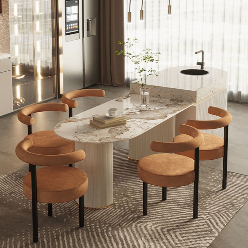 White Stone Top Dinette Table with Double Pedestal Modern Free Form Dining Table