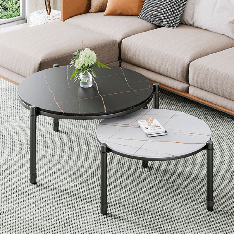2-Piece Coffee Table Set Luxurious Round Slate 3 Legs Cocktail Table