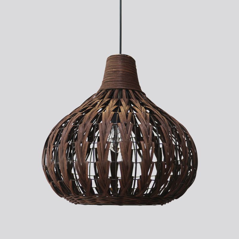 Teardrop Hanging Light Asian Rattan 14"/23.5" Wide 1 Head Coffee Suspended Lighting Fixture