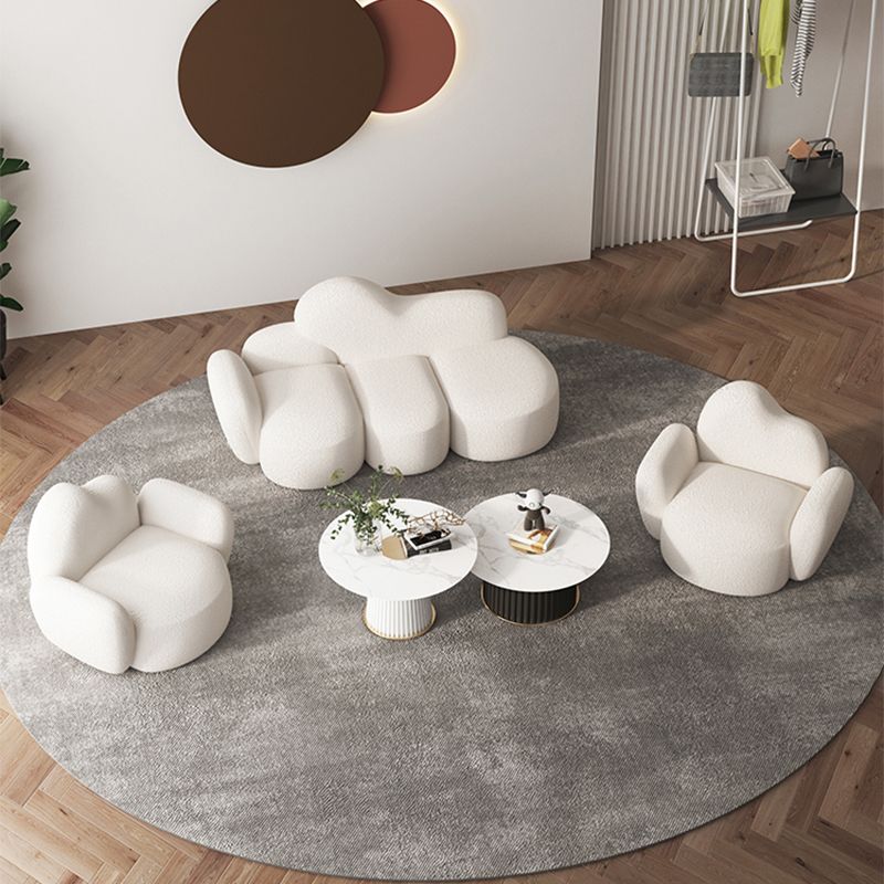 Scandinavian 29.92" Wide Wool Wood Frame Sofa in White For Living Room