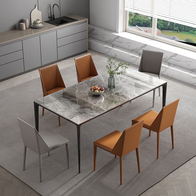 Metal Base Rectangle Dining Table Sintered Stone Table with 4 Legs