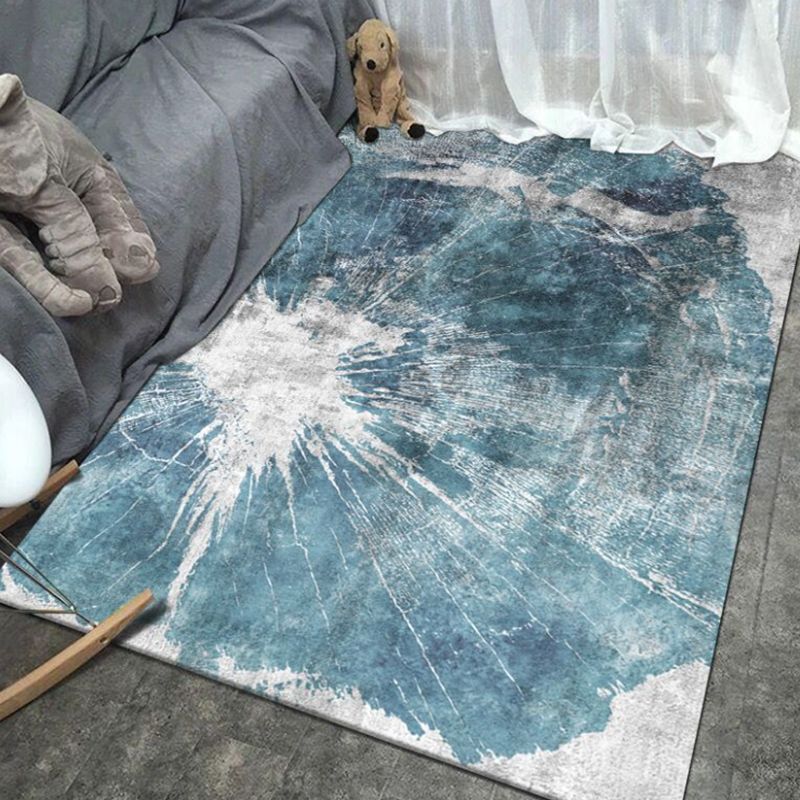 Blue Abstract Graphic Rug Polyester Modern Rug Washable Rug for Home Decor