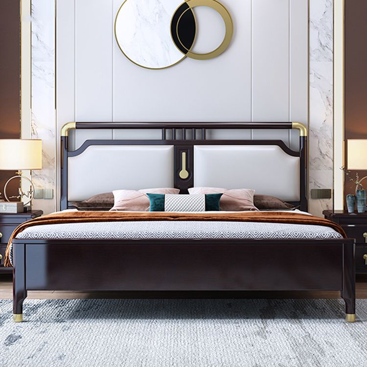 Glam Rubberwood Open-Frame Bed 45.28-Inch H White Bed Frame with Headboard