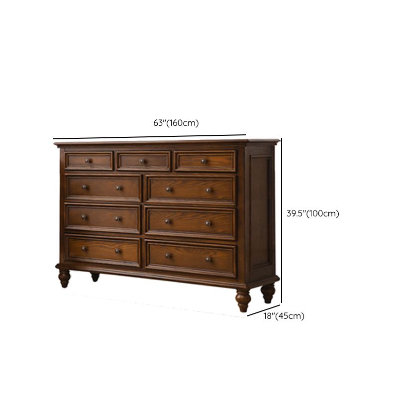 Solid Wood Storage Chest Dresser Brown Storage Chest with Drawers
