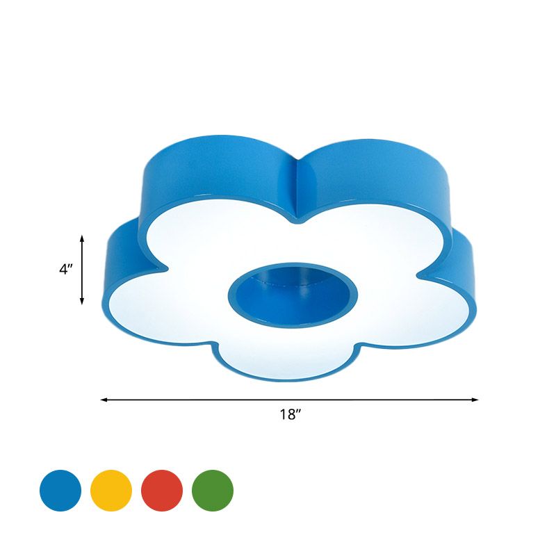 Acrylic Flower Flush Light Creative Red/Yellow/Blue Led Close to Ceiling Light for Kindergarten