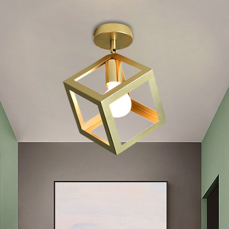 Frame Cilinder/Vierkant Metaal Semi-gemonteerd Verlichting Zolder Stijlvol 1-lamps Slaapkamerplafondarmatuur in messing afwerking