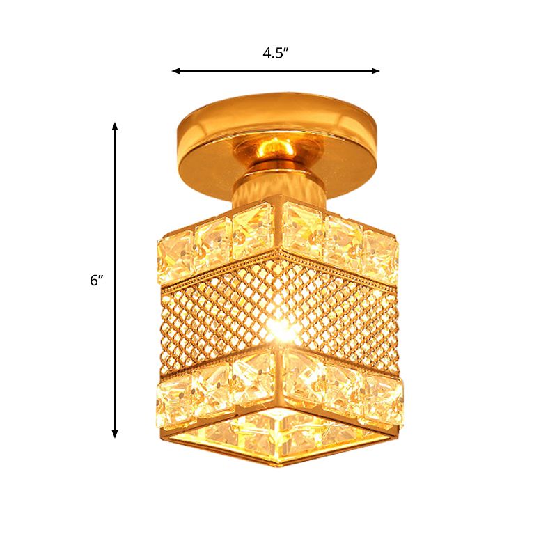 1 Éclairage semi-montage de la tête à l'or moderne près de l'éclairage du plafond avec globe / carré / lanterne Crystal Crystal Shade