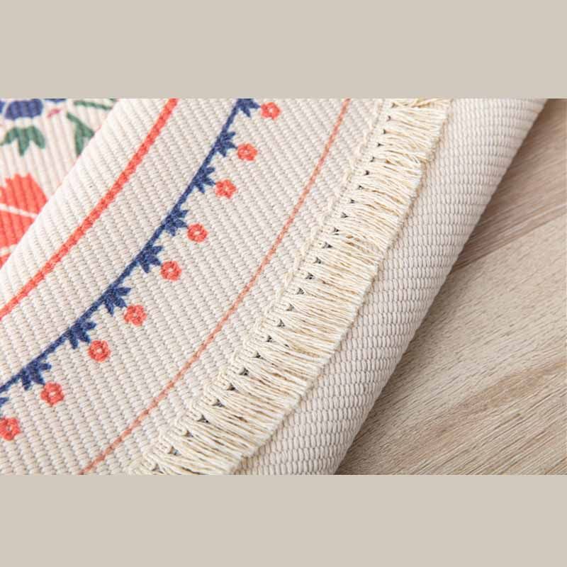 Orange Tone Bohemian Rug Americana Print Fringe Design Area Carpet Cotton Blend Rug for Home Decor
