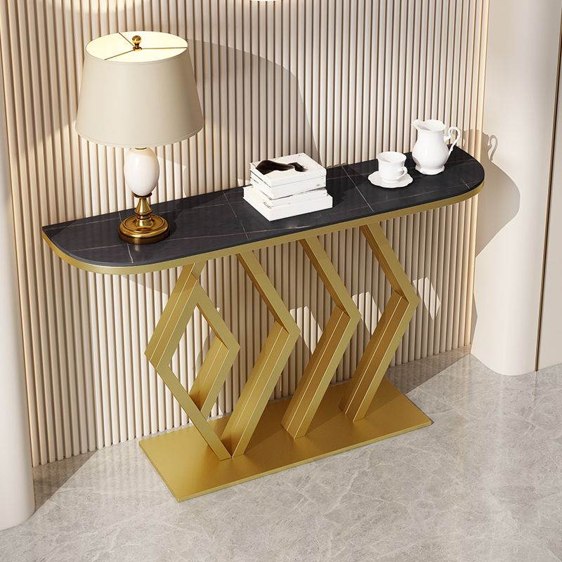 Stone Console Table Metal Frame Scratch Resistan Accent Table, 31.49" High