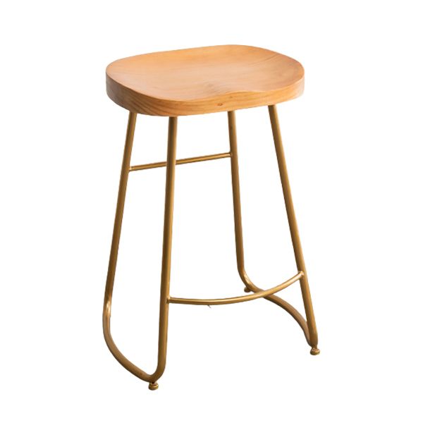 Modern Armless Backless Counter Stool Iron Kitchen Bar Stool with Pedal and Wooden Seat
