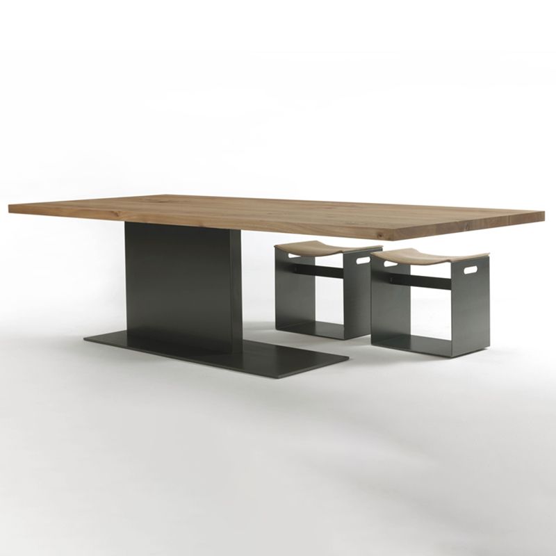 Natural Top Rectangular Table Solid Wood Dining Room Table with Metal Base