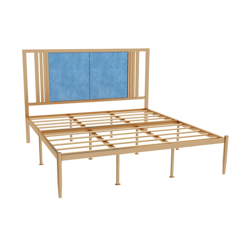 Iron Frame Panel Beb with Rectangle Upholstered Headboard and Metal Legs