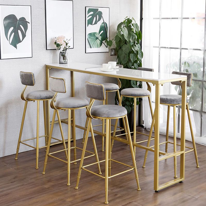 White Glam Style Bar Table in Iron Top and Faux Marble Bar Table for Living Room