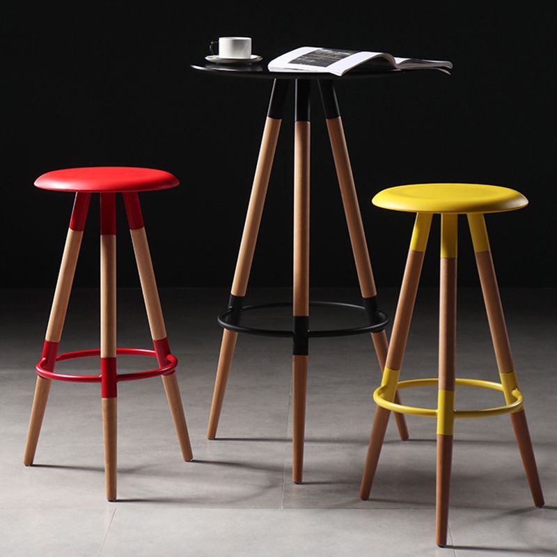 Modern Round Seat Counter Stool Solid Wood Backless Counter-height Stool