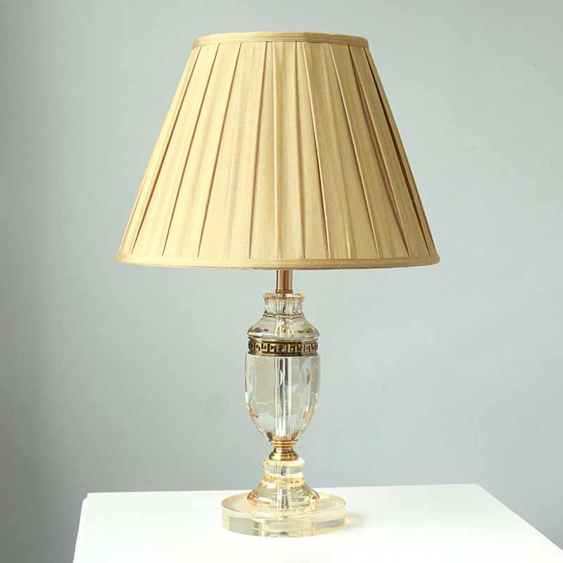 Stoff Beige Tischlampe gesammelte Empire Shade Einer Glühbirne Land Nachtlicht mit Kristallbasis