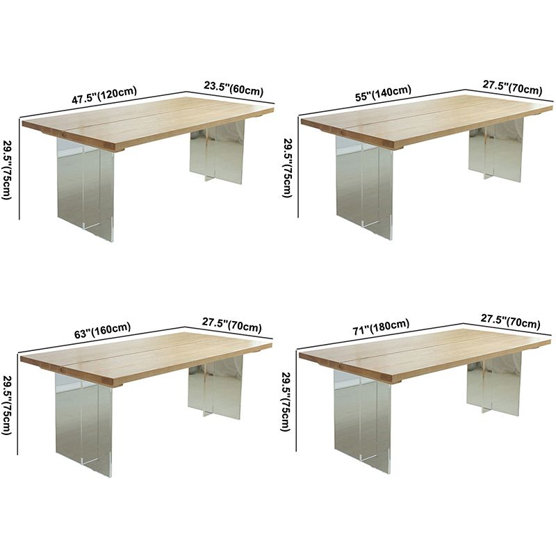 Mesa de comedor de madera de casas simples Mesa de comedor de forma rectangular con base de plástico doble