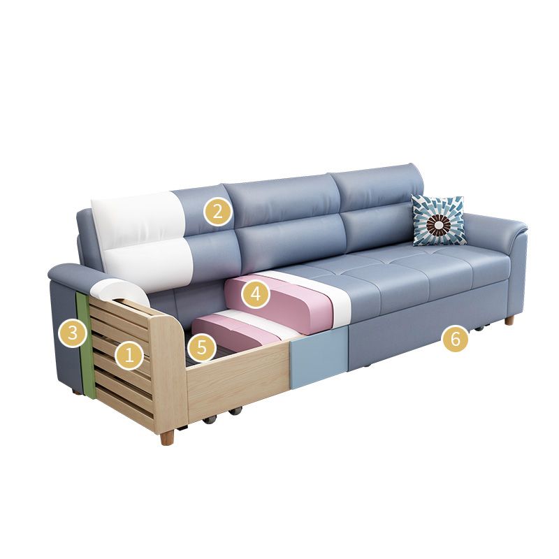 Cotton Blend and Faux Leather Biscuit Back Pillow Top Arm Couch Bed