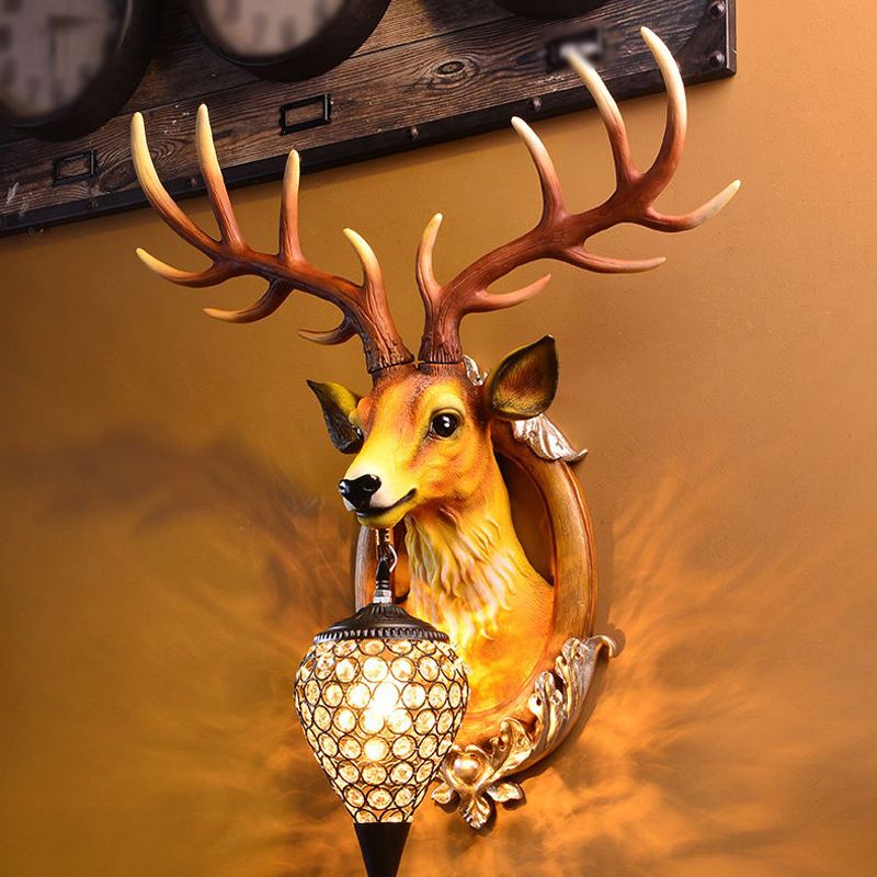 Resin Deer Wall Sconce Lamp Decorative 1-Light Crystal Wall Light for Living Room