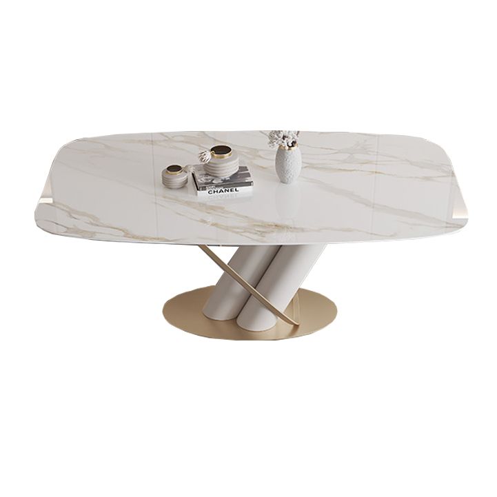 Contemporary Style Sintered Stone Dining Table with White Fixed Table and Trestle Base