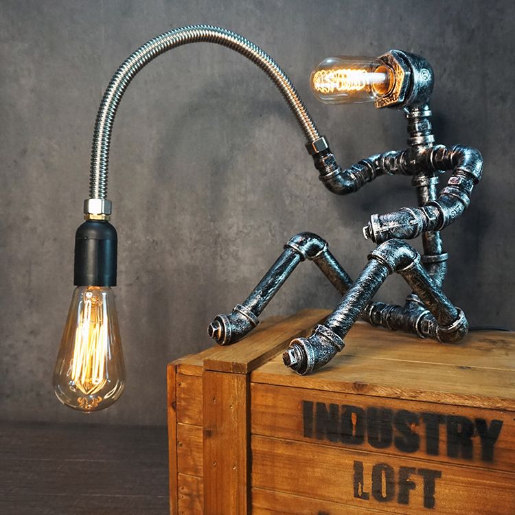 Metal Robot Night Lamp Industrial Steampunk Style 1-Light Bedroom Table Light