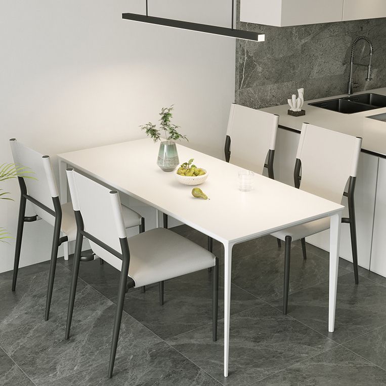 Mesa de comedor de piedra sinterizada de estilo moderno 4 Piernas de las piernas Mesa rectangular en blanco