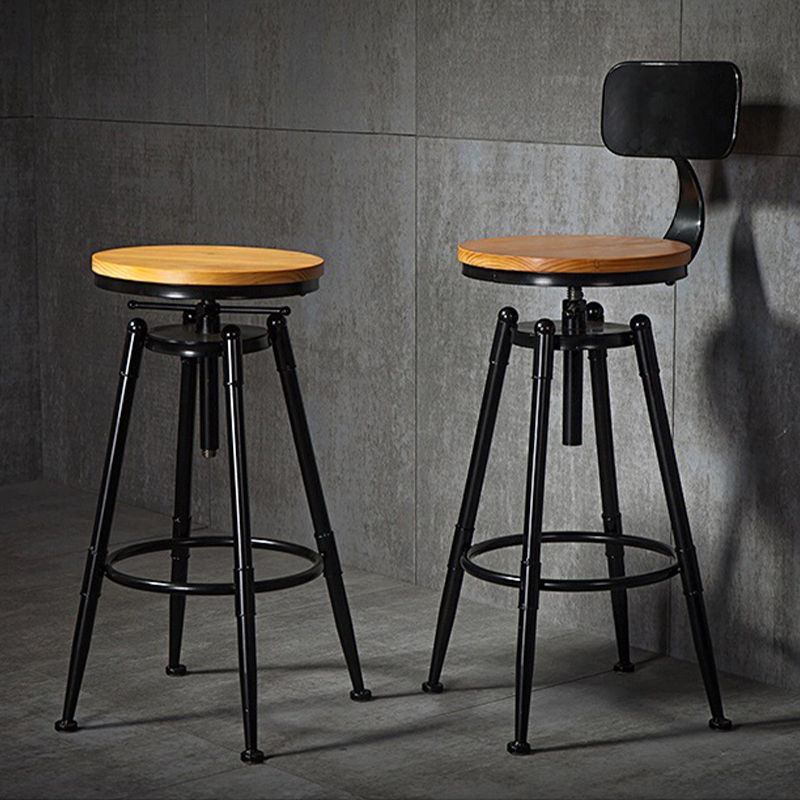 Industrial Solid Wood Dining Stool Adjustable Height Bar Stool with Footrest
