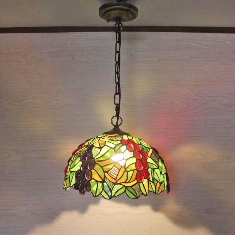 1 Head Suspension Light Decorative Dome Shade Grape Stained Glass Pendant Light Fixture