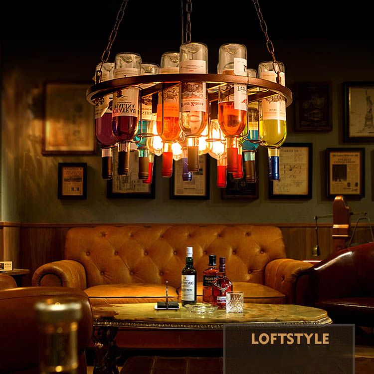Wine bottle Chandelier Light Fixture Retro Industrial Style Glass Pendant Lighting for Bar