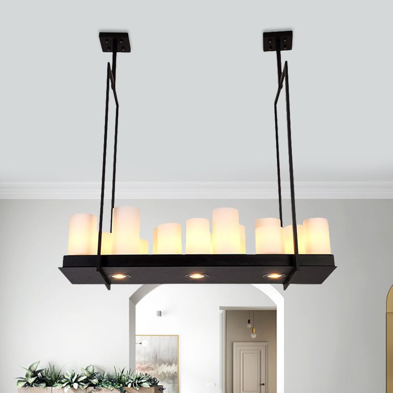 8/12/16 Lights Island Pendant Light Traditional Barrel Frosted Glass Hanging Lamp in Black for Dining Room