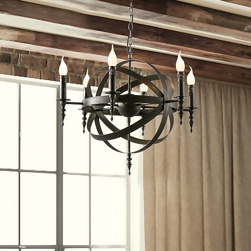 6/8 Light Industrial Globe Lantern Plafond Light Style Candle Black Metallic Chandelier