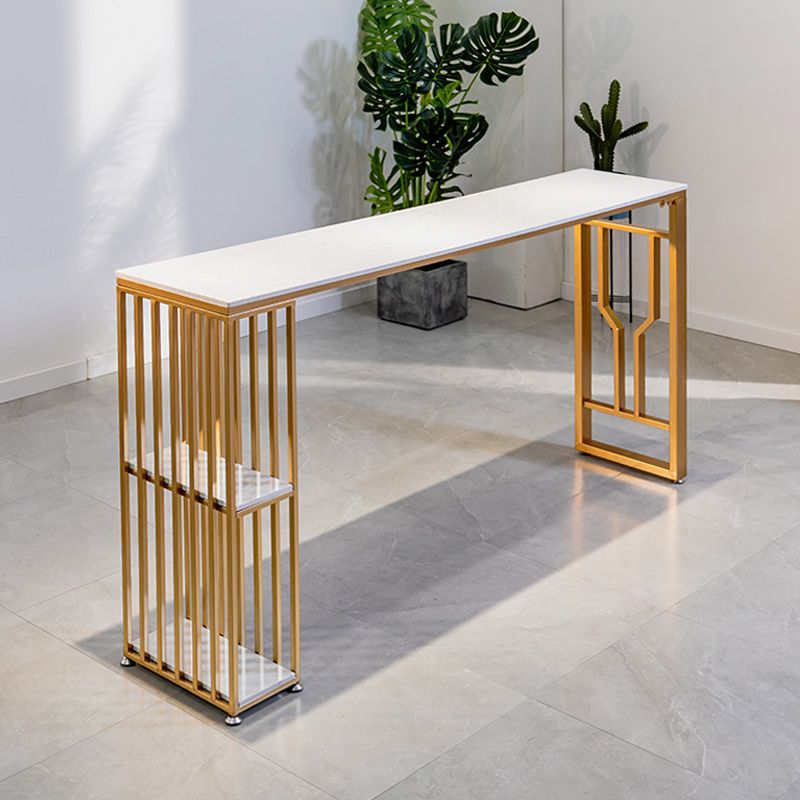 Faux Marble Bistro Table 2-shelf Rectangle Bar Height Cocktail Table with Metal Base