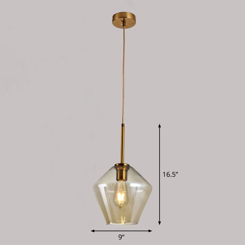 Gold Diamond Shaped Multi-Pendant Postmodern 3 Bulbs Blown Glass Hanging Ceiling Light