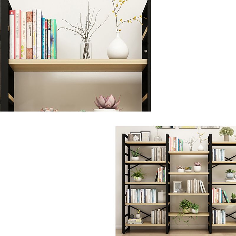 Contemporary Metal and Wooden Shelf Bookcase Open Book Shelf for Study Room