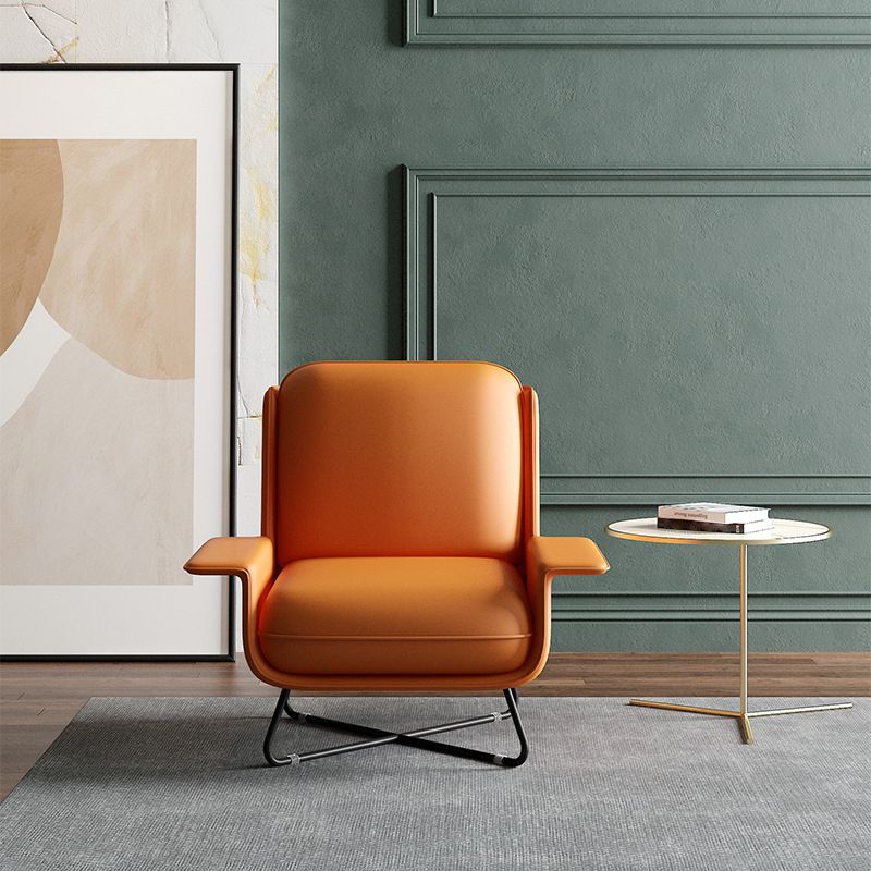 Glam Cross Orange Side Chair Bonded Leather Armless Side Chair for Living Room