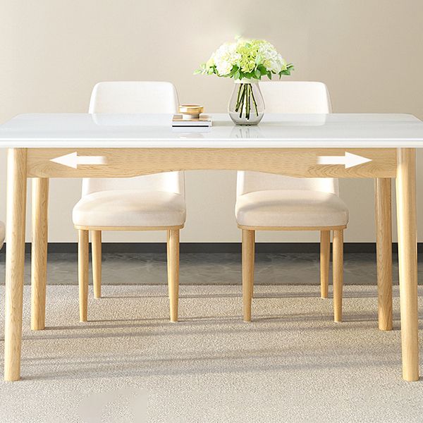 Contemporary Rectangular White Glass Dining Table with Solid Wood Legs