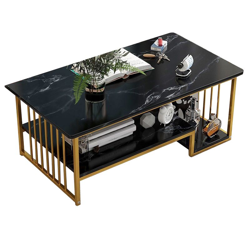 Modern Style Wooden Table with Rectangular Storage Rack Coffee Table