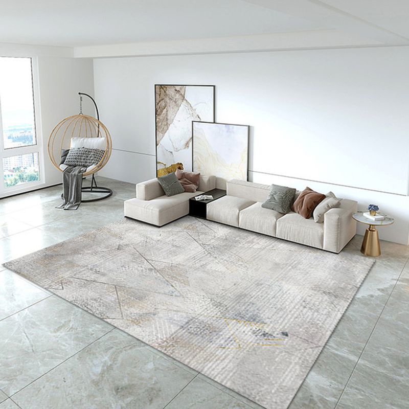 White Geometric Carpet Polyester Modern Carpet Washable Carpet for Living Room