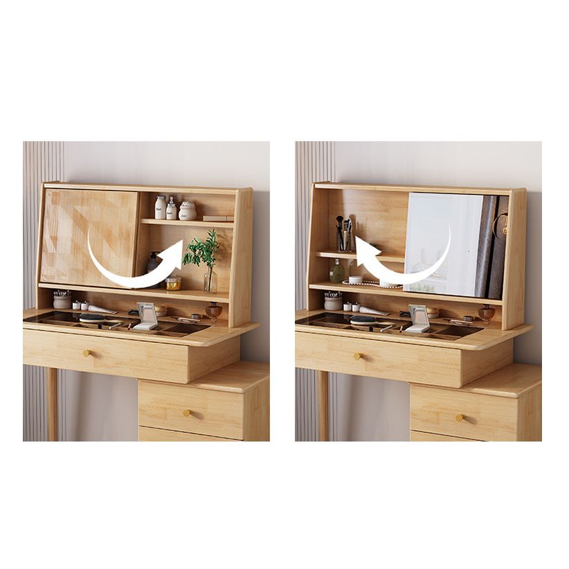 Scandinavian Mirrored Solid Wood Makeup Dressing Table in Brown