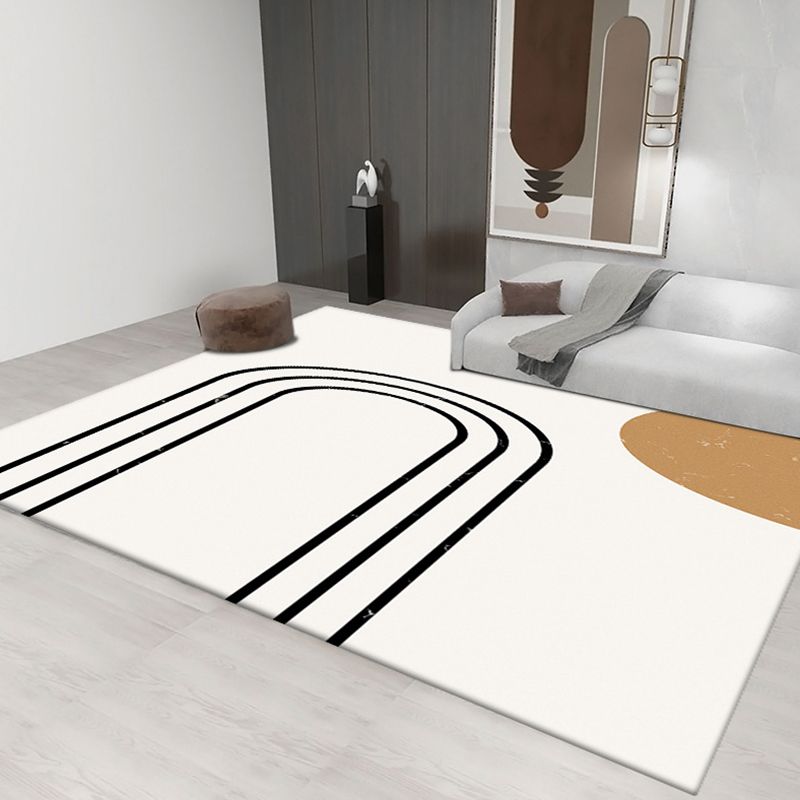 Light Gray Stripe Carpet Polyester Modern Carpet Non-Slip Backing Carpet for Living Room