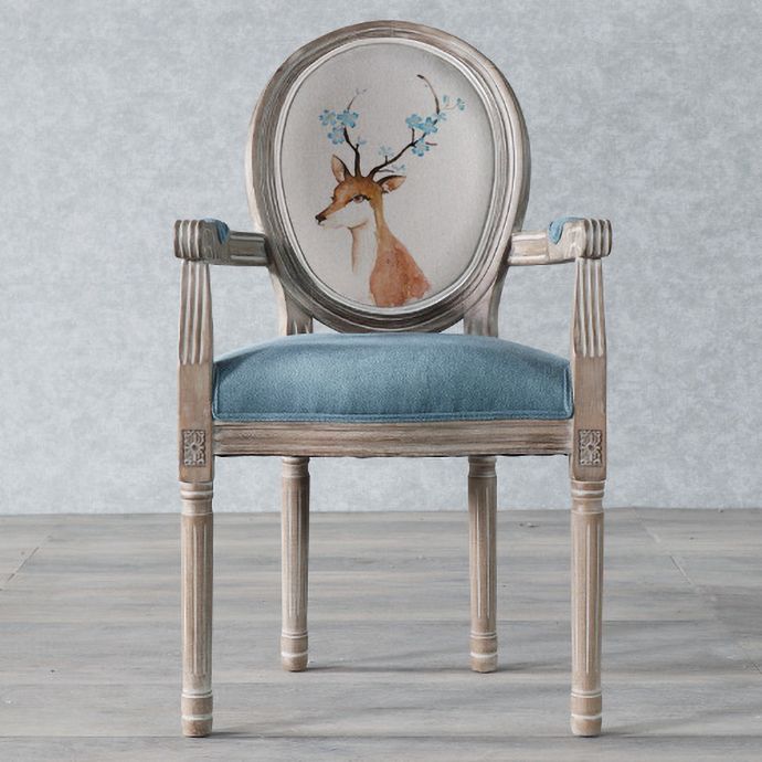 Country Style Dining Arm Chair King Louis Back Side Chair with 4 Wood Legs for Home Use