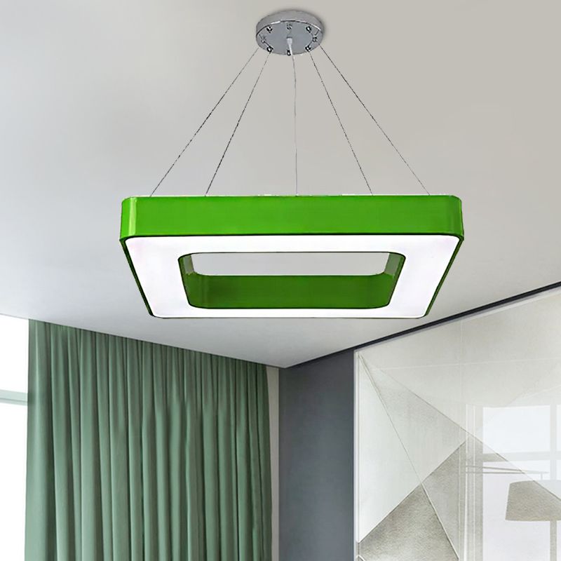 Red/Yellow/Blue/Green Square Pendant Lamp Kids Acrylic LED Chandelier Light Fixture in Third Gear/White Light for Bedroom