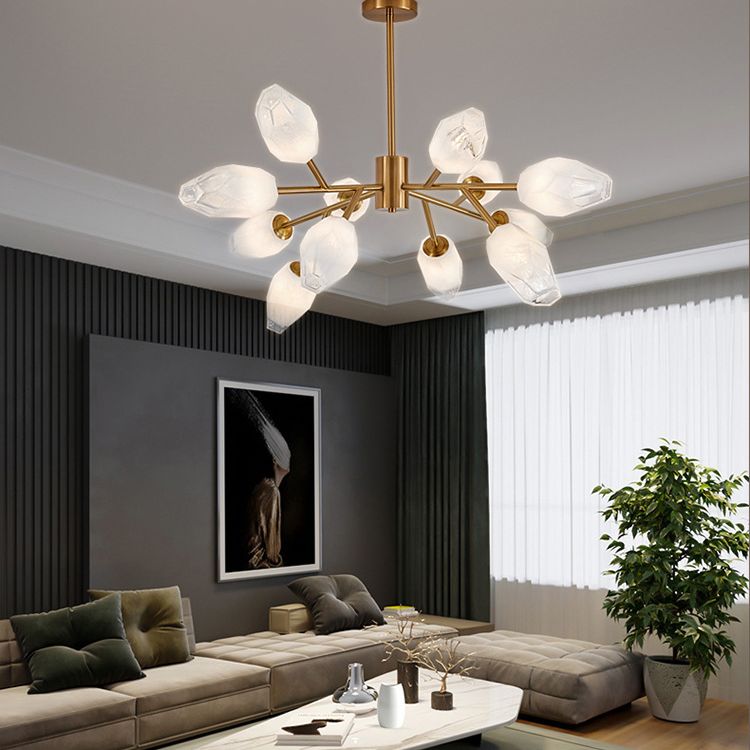 Frosted Glass Gem Pendant Lighting Postmodern Gold Finish Chandelier for Living Room